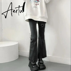 Jeans for Women Vintage Black Denim Flare Pants Streetwear High Waist Slim Mom Trouser Harajuku Y2K Pants Aiertu