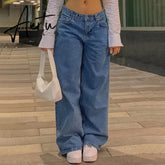 Jeans women low-rise fashion retro straight pants loose street style denim pants with simple wide leg women baggy mop pants Aiertu