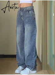 Jeans Women Vintage 90S Baggy Straight Denim Trousers Y2k High Waist Loose Wide Leg Casual Long Pants Clothing Female Streetwear Aiertu
