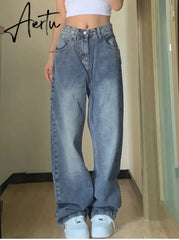Jeans Women Vintage 90S Baggy Straight Denim Trousers Y2k High Waist Loose Wide Leg Casual Long Pants Clothing Female Streetwear Aiertu