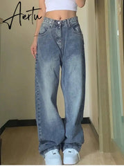 Jeans Women Vintage 90S Baggy Straight Denim Trousers Y2k High Waist Loose Wide Leg Casual Long Pants Clothing Female Streetwear Aiertu