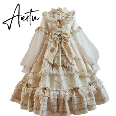 Kawaii Girl Gothic Lolita Loli Cos Princess Tea Party Sweet Lolita Dress Vintage Lace Bowknot Cute Printing Victorian Dress Aiertu