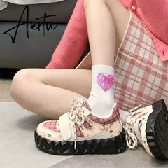 Kawaii Sneakers Women's Korean Design Casual Platform Shoes Summer Vulcanize Shoes Tennis Basket Lolita Running Aiertu