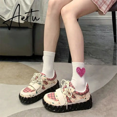 Kawaii Sneakers Women's Korean Design Casual Platform Shoes Summer Vulcanize Shoes Tennis Basket Lolita Running Aiertu
