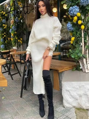 Knit Two Piece Sets Womens Outfits Casual Autumn Winter Turtleneck Sweater And Midi Skirt Sets Ladies Matching Sets Aiertu
