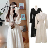 Korean Chic Fashion New Design Autumn Spring Womens Slim Waist A Line Elegant Date Girls Long Single Breasted Button Shirt Dress Aiertu