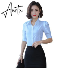 Aiertu Korean Fashion Women Shirts Office Lady Cotton Blouse Blusas Mujer De Moda Women Blouses Elegant Women Shirt Plus Size 5XL Aiertu