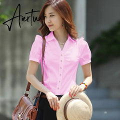 Aiertu Korean Fashion Women Shirts Office Lady Cotton Blouse Blusas Mujer De Moda Women Blouses Elegant Women Shirt Plus Size 5XL Aiertu
