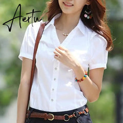 Aiertu Korean Fashion Women Shirts Office Lady Cotton Blouse Blusas Mujer De Moda Women Blouses Elegant Women Shirt Plus Size 5XL Aiertu