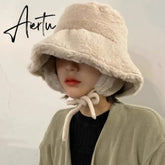 Korean New Ear Protection Bucket Hats for Women Autumn and Winter Travel Versatile Warm Retro Solid Color Plush Men's Caps Aiertu
