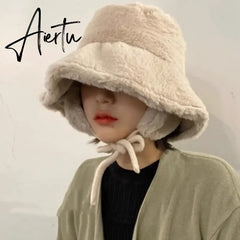 Korean New Ear Protection Bucket Hats for Women Autumn and Winter Travel Versatile Warm Retro Solid Color Plush Men's Caps Aiertu