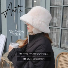 Korean New Ear Protection Bucket Hats for Women Autumn and Winter Travel Versatile Warm Retro Solid Color Plush Men's Caps Aiertu