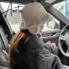 Korean New Ear Protection Bucket Hats for Women Autumn and Winter Travel Versatile Warm Retro Solid Color Plush Men's Caps Aiertu