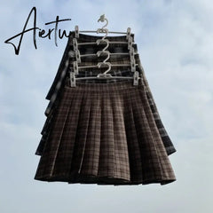Korean Style Plaid Pleated Skirt Female Spring and Autumn High Waist Thin A-line Short Student Woolen NewSummer Skirts Aiertu