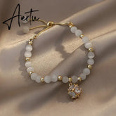 Korean White Opal Stone Pearl Bracelets for Women Luxury Exquisite Crystal Adjustable Cuff Bracelet Wedding Jewelry Party Gift Aiertu
