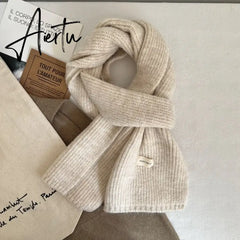 Korean Women Cashmere Scarves Lady Winter Thicken Warm Soft Pashmina Shawls Wraps Female Pure Color Knitted Long Scarf for Women Aiertu