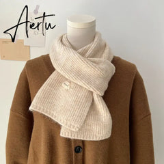 Korean Women Cashmere Scarves Lady Winter Thicken Warm Soft Pashmina Shawls Wraps Female Pure Color Knitted Long Scarf for Women Aiertu