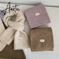 Korean Women Cashmere Scarves Lady Winter Thicken Warm Soft Pashmina Shawls Wraps Female Pure Color Knitted Long Scarf for Women Aiertu