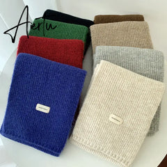 Korean Women Cashmere Scarves Lady Winter Thicken Warm Soft Pashmina Shawls Wraps Female Pure Color Knitted Long Scarf for Women Aiertu