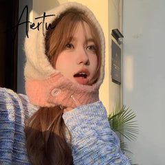 Kpop Color Women Girl Y2K Knit Scarf Hat Outdoor Winter Ski Full Face Mask Caps Fashion Warm Crochet Hood Bonnets Aiertu
