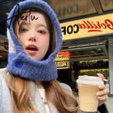 Kpop Color Women Girl Y2K Knit Scarf Hat Outdoor Winter Ski Full Face Mask Caps Fashion Warm Crochet Hood Bonnets Aiertu