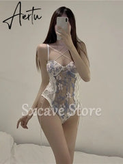 Lace Sexy Camisole Women's Summer French Lace Bodysuit Floral Embroidery Basic Tops Female Korean Style Beach Y2k Blouse Aiertu