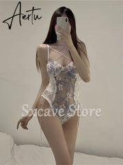 Lace Sexy Camisole Women's Summer French Lace Bodysuit Floral Embroidery Basic Tops Female Korean Style Beach Y2k Blouse Aiertu