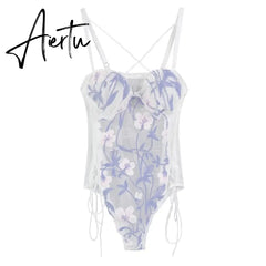 Lace Sexy Camisole Women's Summer French Lace Bodysuit Floral Embroidery Basic Tops Female Korean Style Beach Y2k Blouse Aiertu