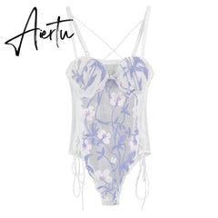 Lace Sexy Camisole Women's Summer French Lace Bodysuit Floral Embroidery Basic Tops Female Korean Style Beach Y2k Blouse Aiertu