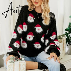 Ladies Cute Sweater Autumn/Winter New O-Neck Lantern Sleeve Loose Knitted Tops Traf Pullover Father Christmas Sweaters New Year Aiertu