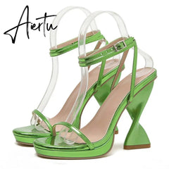 Ladies Elegant Purple Strange High Heels Waterproof Platform Sandals For Women Design Summer Party Dress Chunky Shoes Aiertu