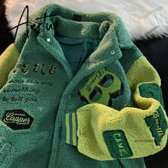 Aiertu Letter Embroidery Winter Clothes Women Jacket High Street Vintage Sherpa Coat Women Clothing Jackets Loose Jacket Women Tops Aiertu