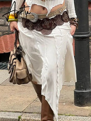 Loose Chic Irregular White Skirt Streetwear Elegant Stitched Summer Midi Skirts For Women Japanese y2k Aesthetic Outfits Aiertu