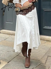 Loose Chic Irregular White Skirt Streetwear Elegant Stitched Summer Midi Skirts For Women Japanese y2k Aesthetic Outfits Aiertu
