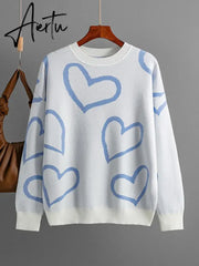 Loose Heart Contrast Color Sweater Oversize Women Autumn Winter Knitted Pullovers Oversized Sweaters For Women Aiertu