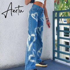 Love graffiti casual jeans high waisted jeans women women clothing Casual LOOSE streetwear y2k style joggers summer Aiertu