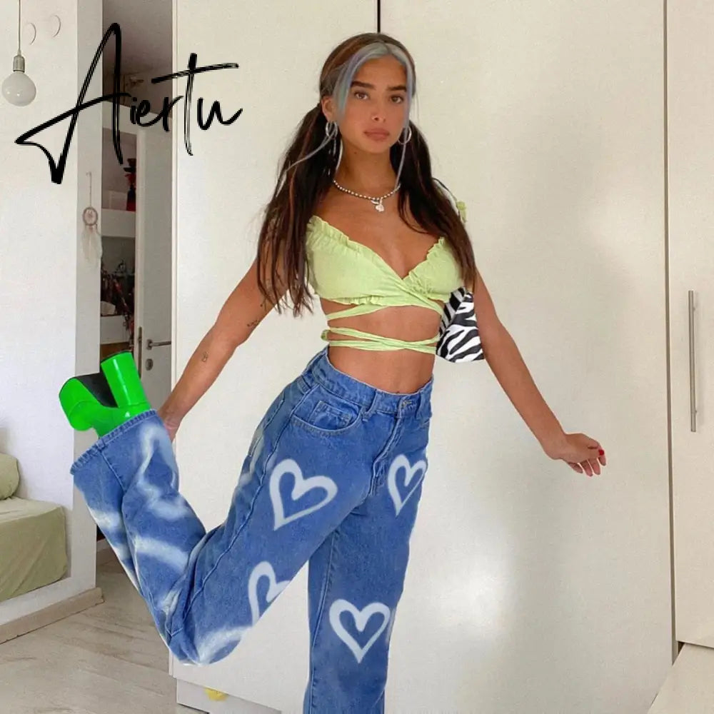 Love graffiti casual jeans high waisted jeans women women clothing Casual LOOSE streetwear y2k style joggers summer Aiertu