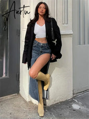 Low Waist Sexy High Split Denim Skirts Women Midi Slim Micro Long Skirt y2k Retro Blue 2023 Summer Presale Streetwear Aiertu