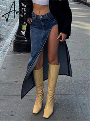 Low Waist Sexy High Split Denim Skirts Women Midi Slim Micro Long Skirt y2k Retro Blue 2023 Summer Presale Streetwear Aiertu