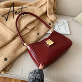 Luxury Brand Pu Leather Solid Color Shoulder Bags For Women Hit Lock Handbags Small Travel Handbag Lady Fashion Bag Aiertu