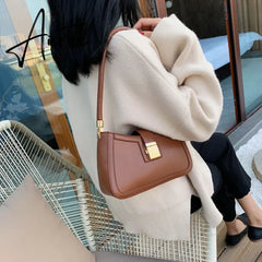 Luxury Brand Pu Leather Solid Color Shoulder Bags For Women Hit Lock Handbags Small Travel Handbag Lady Fashion Bag Aiertu