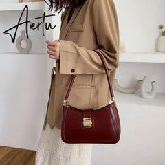 Luxury Brand Pu Leather Solid Color Shoulder Bags For Women Hit Lock Handbags Small Travel Handbag Lady Fashion Bag Aiertu