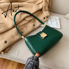 Luxury Brand Pu Leather Solid Color Shoulder Bags For Women Hit Lock Handbags Small Travel Handbag Lady Fashion Bag Aiertu