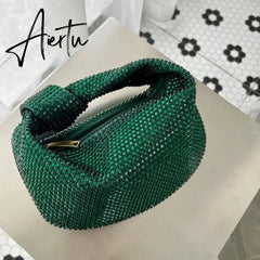Luxury Designer Knotted Crsytal Rhinestone Diamond Cloud Bag Women's Handbag Bling Shiny Evening Bag Dinner Party Clutch Purse Aiertu