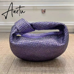 Luxury Designer Knotted Crsytal Rhinestone Diamond Cloud Bag Women's Handbag Bling Shiny Evening Bag Dinner Party Clutch Purse Aiertu