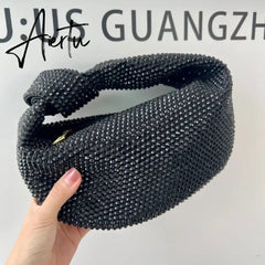 Luxury Designer Knotted Crsytal Rhinestone Diamond Cloud Bag Women's Handbag Bling Shiny Evening Bag Dinner Party Clutch Purse Aiertu
