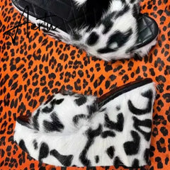 Luxury new women feminine high-heeled fur drag outdoor all-match shoes slippers round head wedges with mink fur ms slippers Aiertu