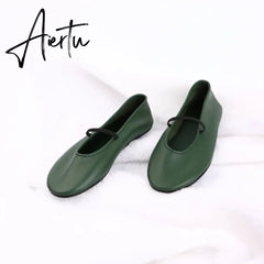 Mary Jane Comfortable Ballet flats Leather Black Slip Shoes For Women Shoes Red High Quality Shoes Woman Size 43 Aiertu