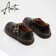 Mary Jane Shoes Summer Thin Section Japanese Double Buckle New Low-cut Flat Round Toe Small Leather Shoes Women Aiertu