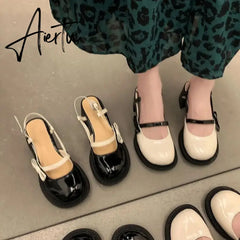 Mary Janes Platform Shoes Summer Buckle Bow Round Toe Sweet Casual Shoes Lolita Hollow Fairy Elegant Sandals Woman Shoes Aiertu